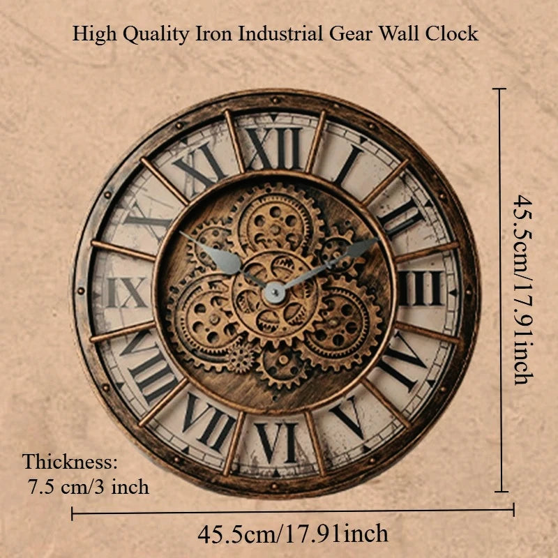 Handcrafted Mechanical Gear Wall Clock – Vintage Steampunk 45 cm Luxury Design