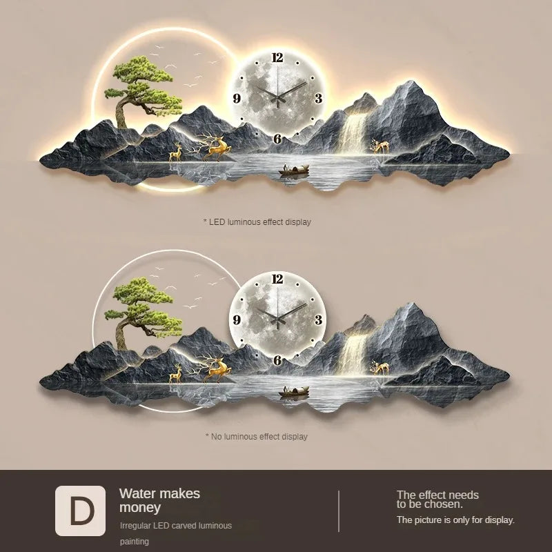 Luminous Cosmic Wall Clock — LED Art Decor with Lunar Mountain Design