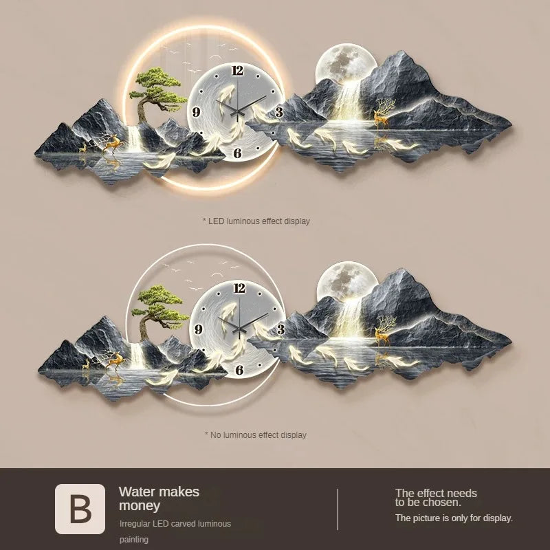 Luminous Cosmic Wall Clock — LED Art Decor with Lunar Mountain Design