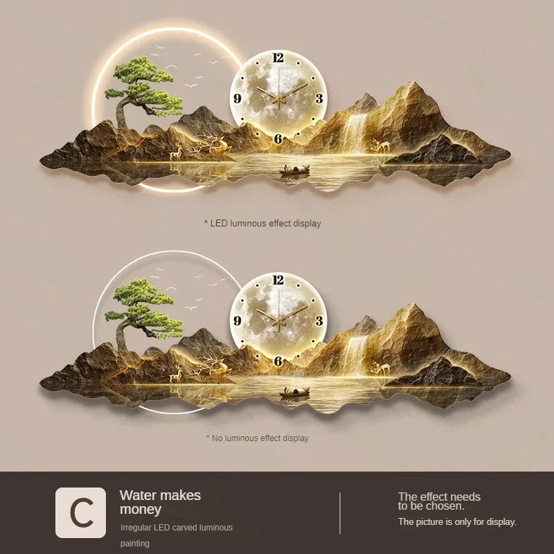 Luminous Cosmic Wall Clock — LED Art Decor with Lunar Mountain Design