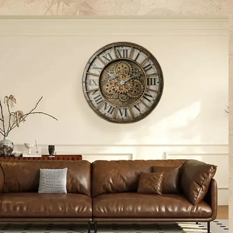 Handcrafted Mechanical Gear Wall Clock – Vintage Steampunk 45 cm Luxury Design