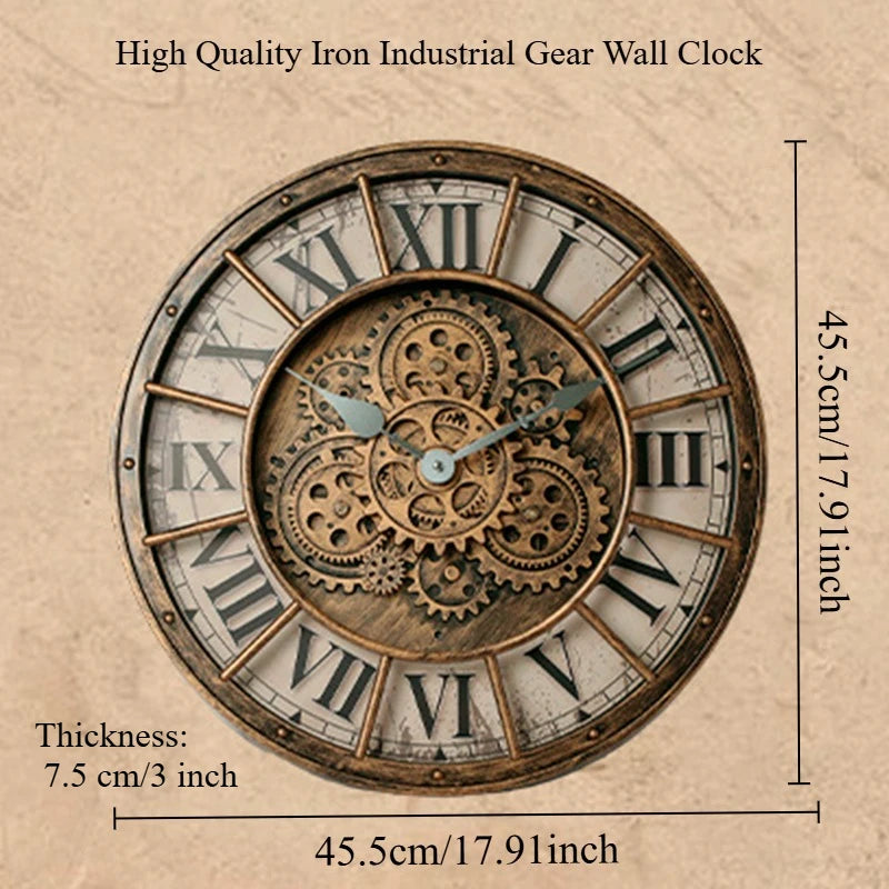 Handcrafted Mechanical Gear Wall Clock – Vintage Steampunk 45 cm Luxury Design