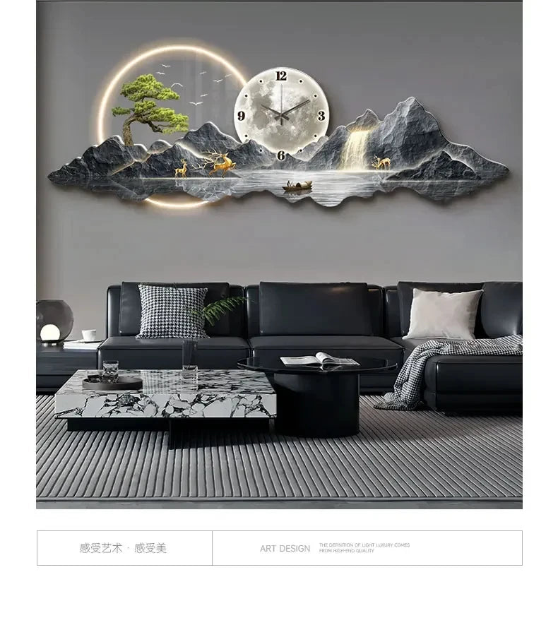 Luminous Cosmic Wall Clock — LED Art Decor with Lunar Mountain Design