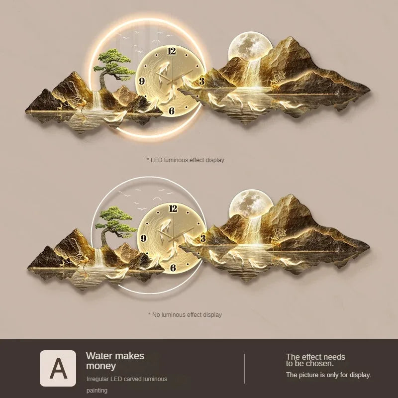 Luminous Cosmic Wall Clock — LED Art Decor with Lunar Mountain Design