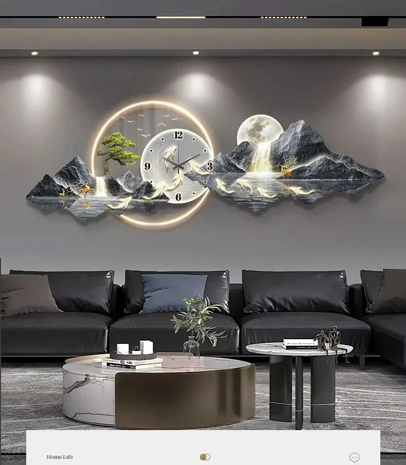 Luminous Cosmic Wall Clock — LED Art Decor with Lunar Mountain Design