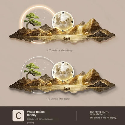 Luminous Cosmic Wall Clock — LED Art Decor with Lunar Mountain Design