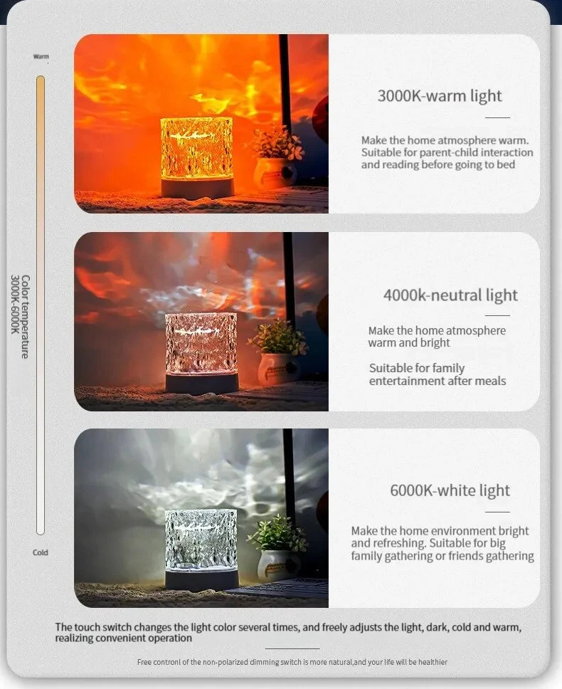 Aurora Ripple Crystal Lamp™ – 16-Color Water Wave Projector